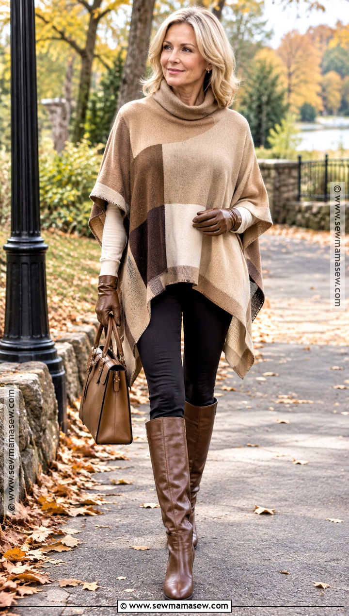 Poncho Sweater With Slim Pants - 25 sweater weather outfits