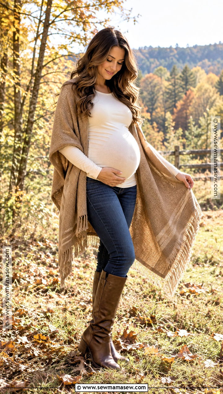 Poncho With Maternity Jeans - 15 fall maternity photos jeans