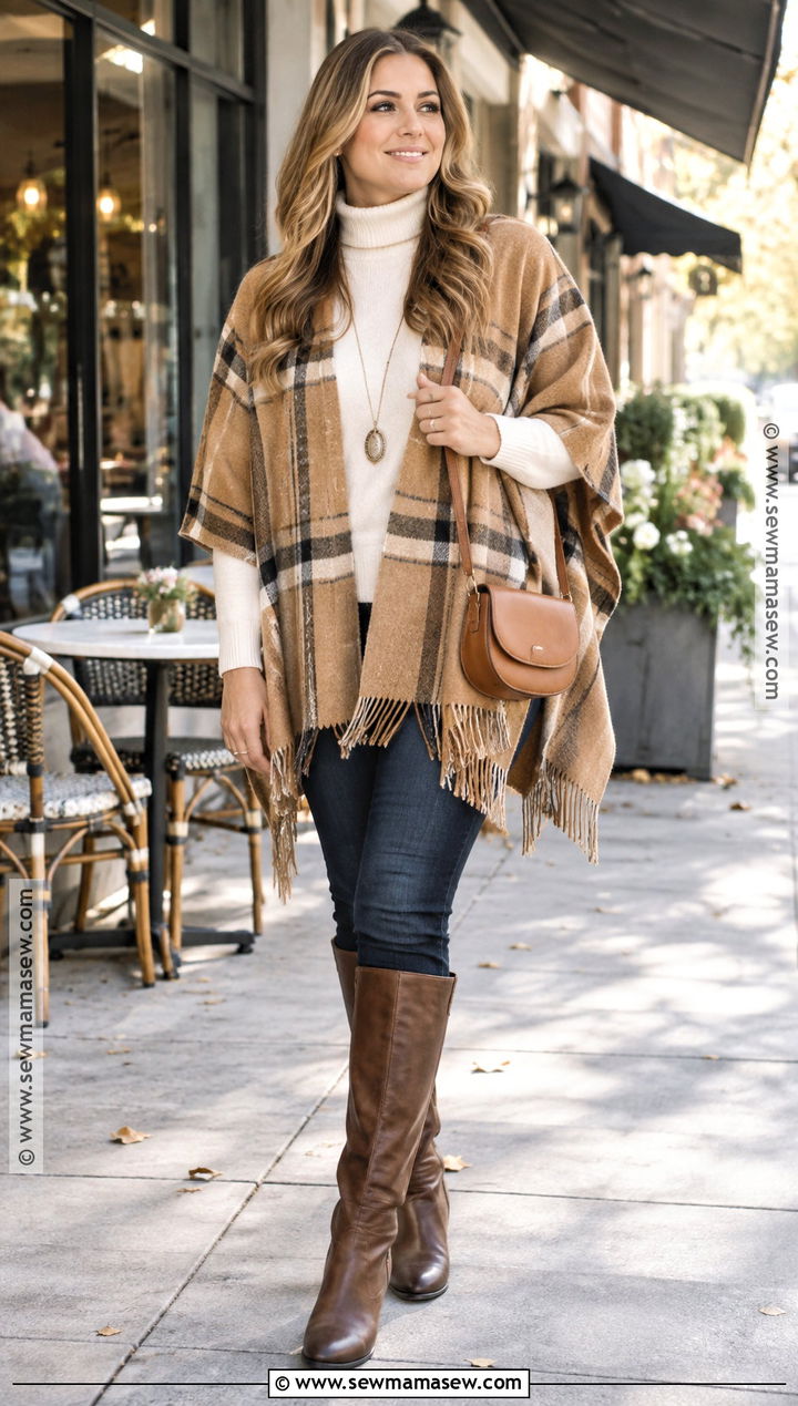 Poncho With Skinny Jeans And Riding Boots - 20 Casual Nashville Outfit Fall Ideas