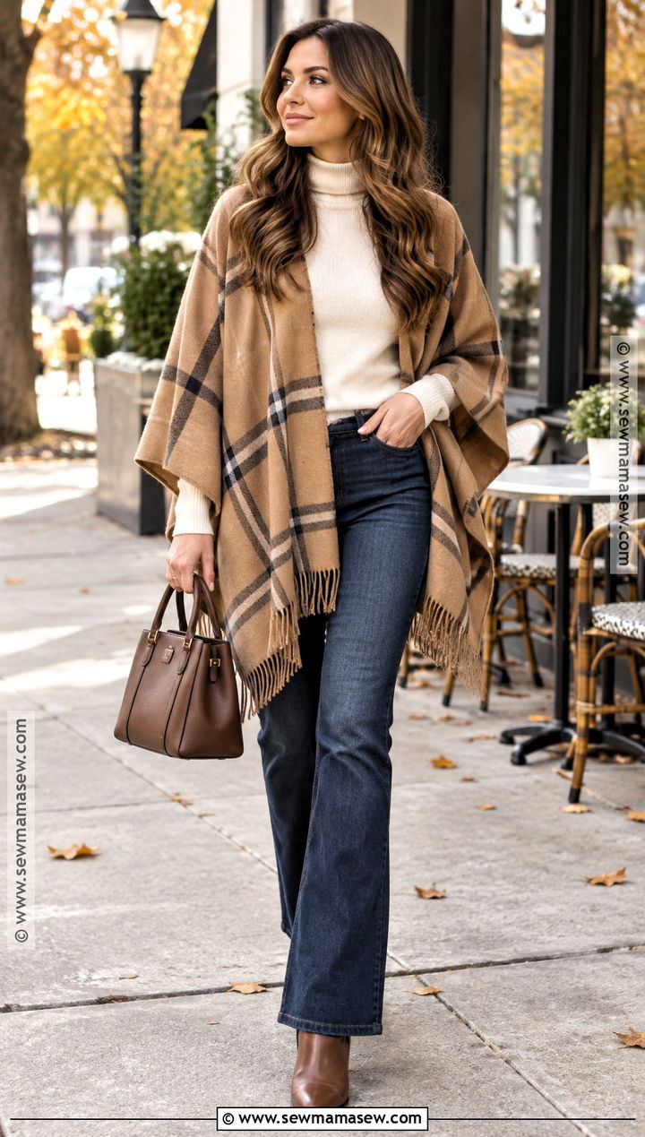 Poncho With Turtleneck And Jeans - 30 october outfits