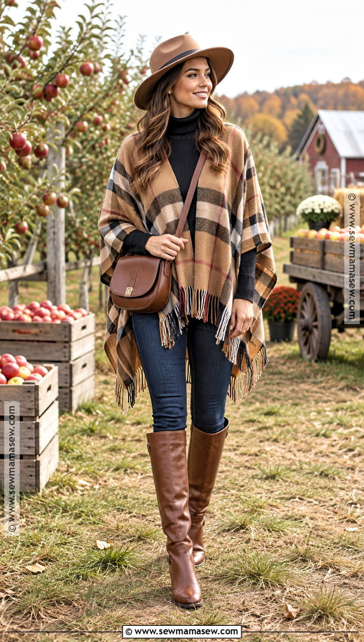Poncho and Riding Boots Fall Festival Outfit - 30 fall festival outfit ideas