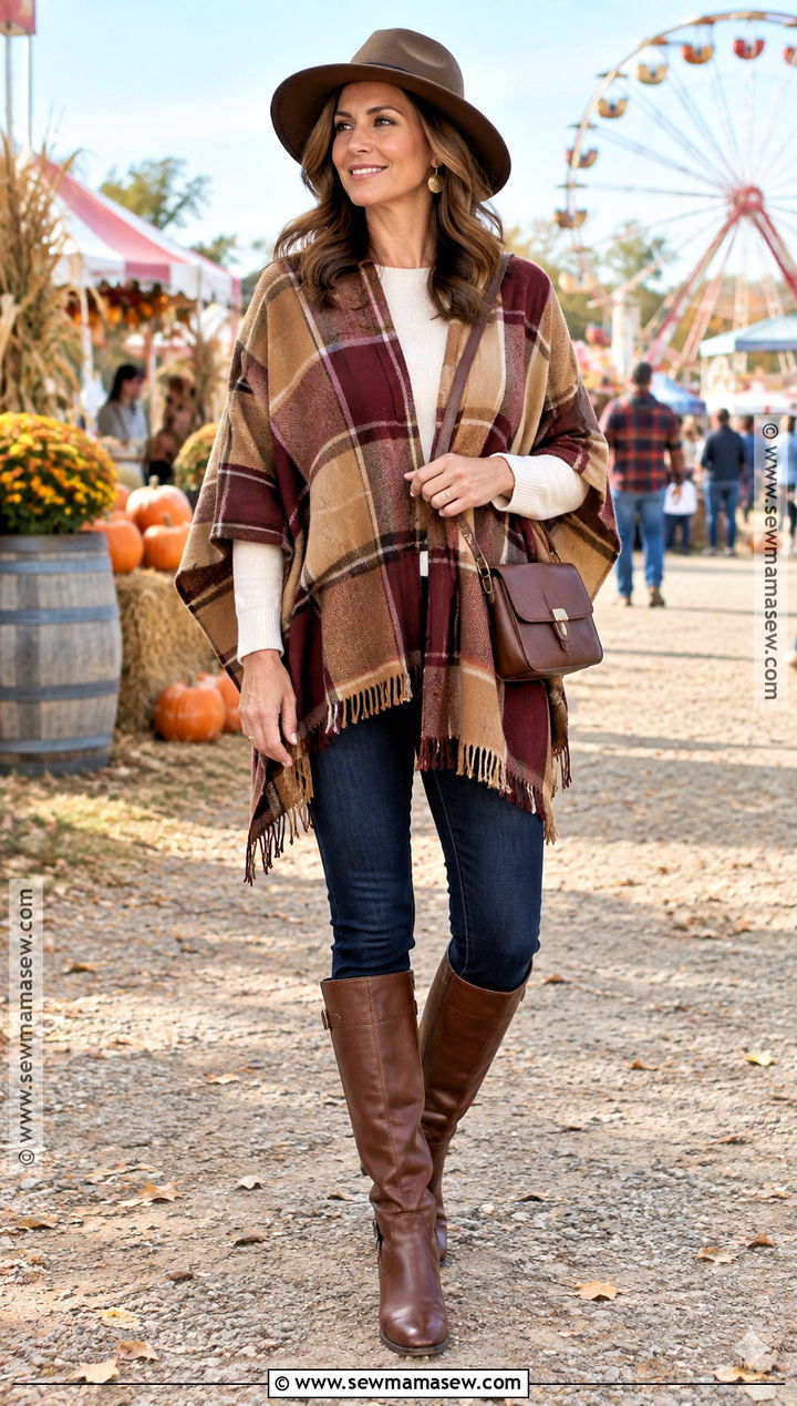 Poncho and Skinny Jeans Fall Fair Outfit - 25 fall fair outfit ideas