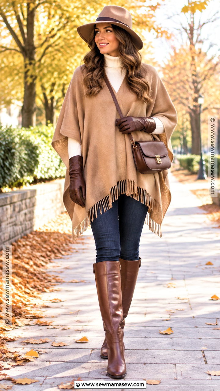 Poncho and Skinny Jeans Fall Outfit - 20 warm outfits for fall