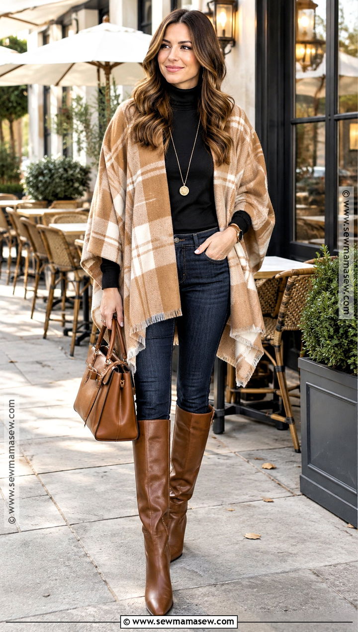 Poncho and Slim Jeans Fall Outfit - 25 ootd fall ideas