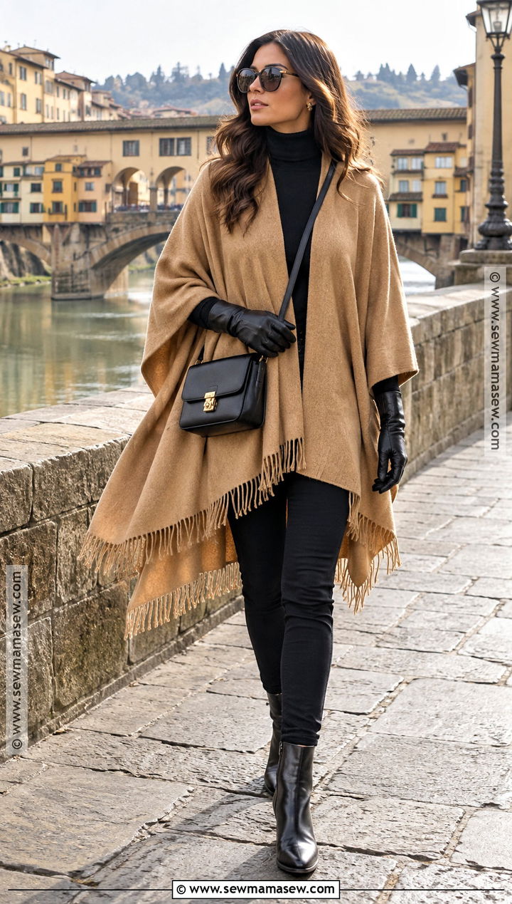 Poncho and Slim Pants Florence Fall Outfit - 20 florence italy outfits fall aesthetic