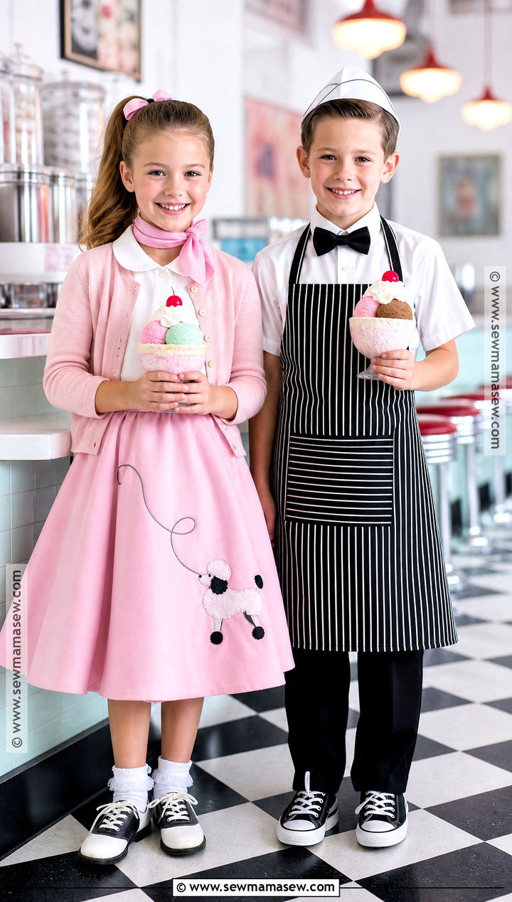 Poodle Skirt Girl And Soda Shop Boy Costume - 30 sibling halloween costumes boy and for girls