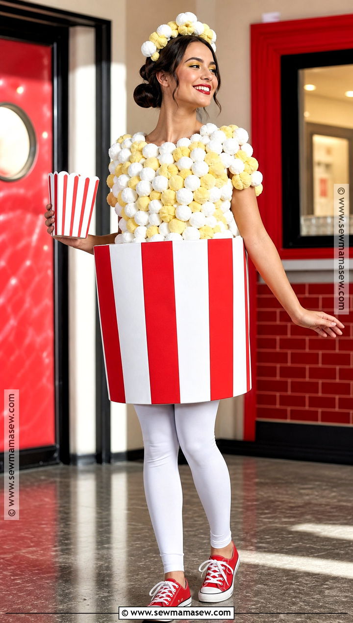 Popcorn Box Costume With Red Striped Skirt - 30 Red Skirt Halloween Costume Ideas