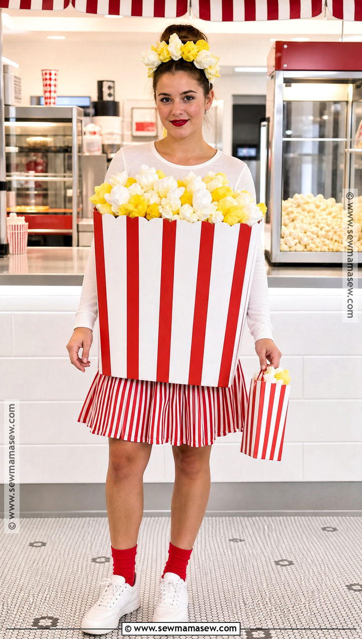 Popcorn Box Costume With Striped Skirt - 30 Halloween Dress Up Ideas