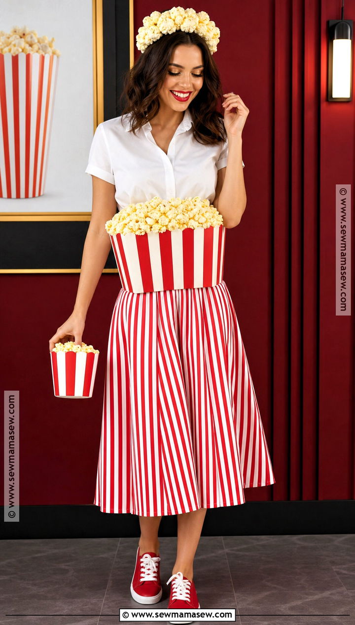 Popcorn Box Costume With Striped Skirt - 35 halloween costumes one person