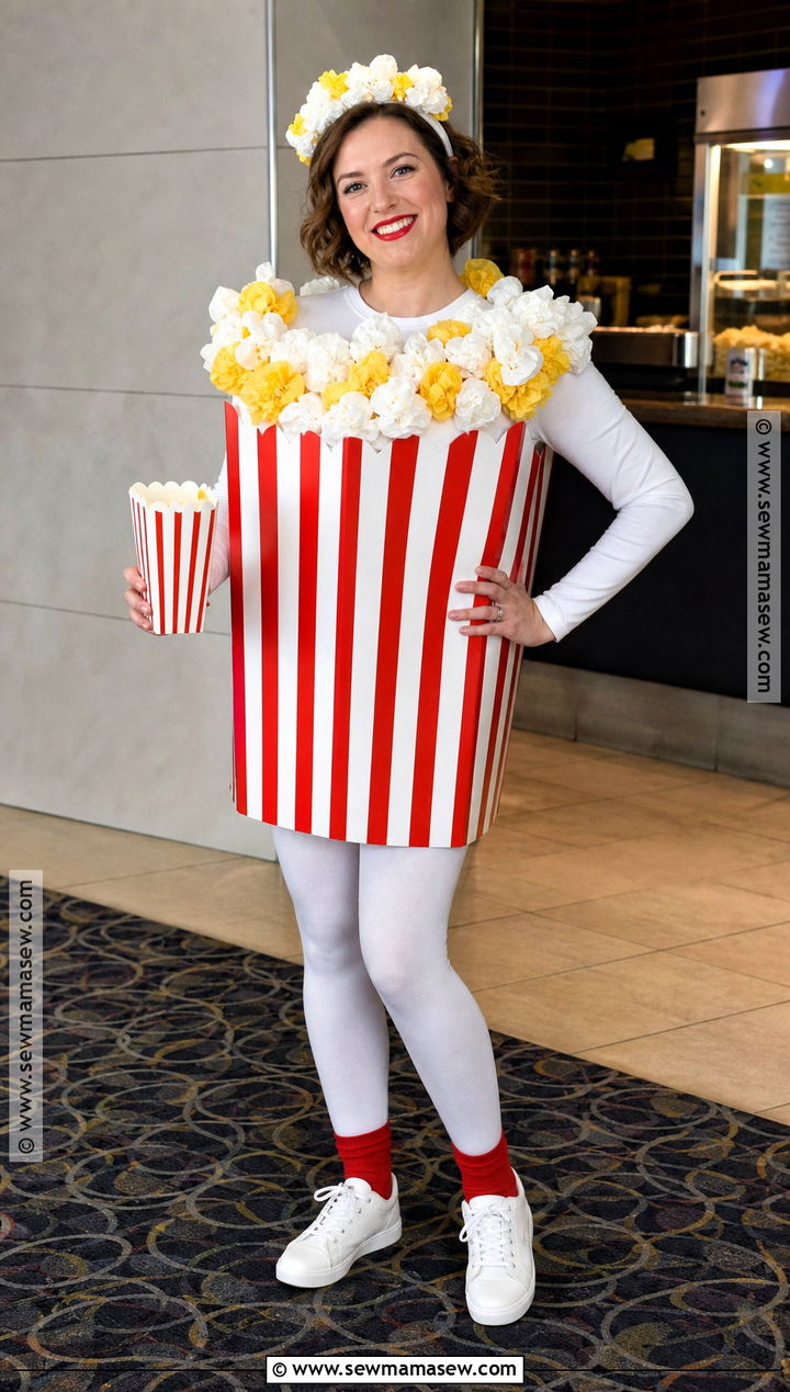Popcorn Box Costume With Striped Skirt - 30 Easy Homemade Halloween Costumes
