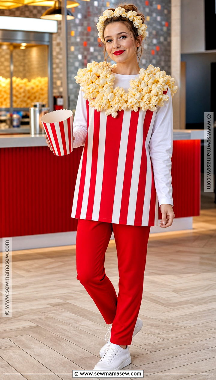 Popcorn Box Costume With Striped Tunic - 30 Grown Ups Costume Ideas