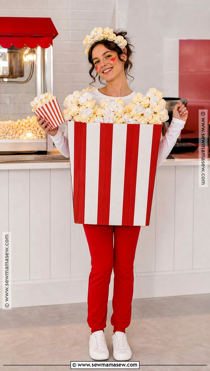Popcorn Costume With A Striped Box - 35 Easy At Home Halloween Costumes
