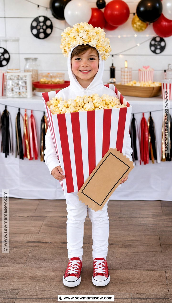 Popcorn Costume With Striped Box - 30 kid costume ideas