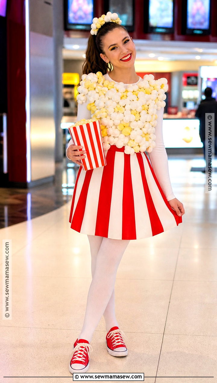 Popcorn Costume With Striped Skirt - 40 cute halloween costume ideas