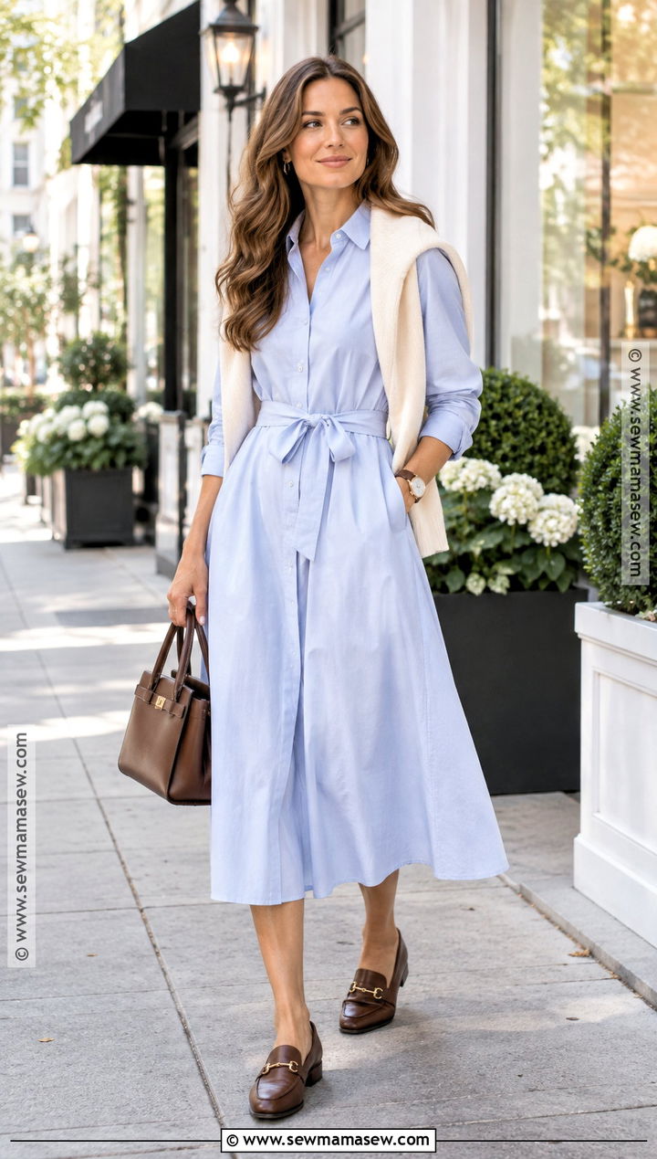 Poplin Dress And Loafers Outfit - 20 transitional outfits summer to fall street style