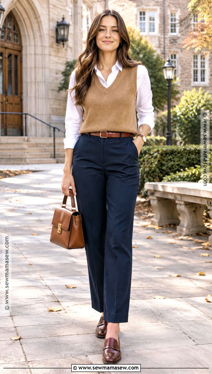 Poplin Shirt And Sweater Vest Outfit - 15 Fall 2026 Fashion Trends Business Casual