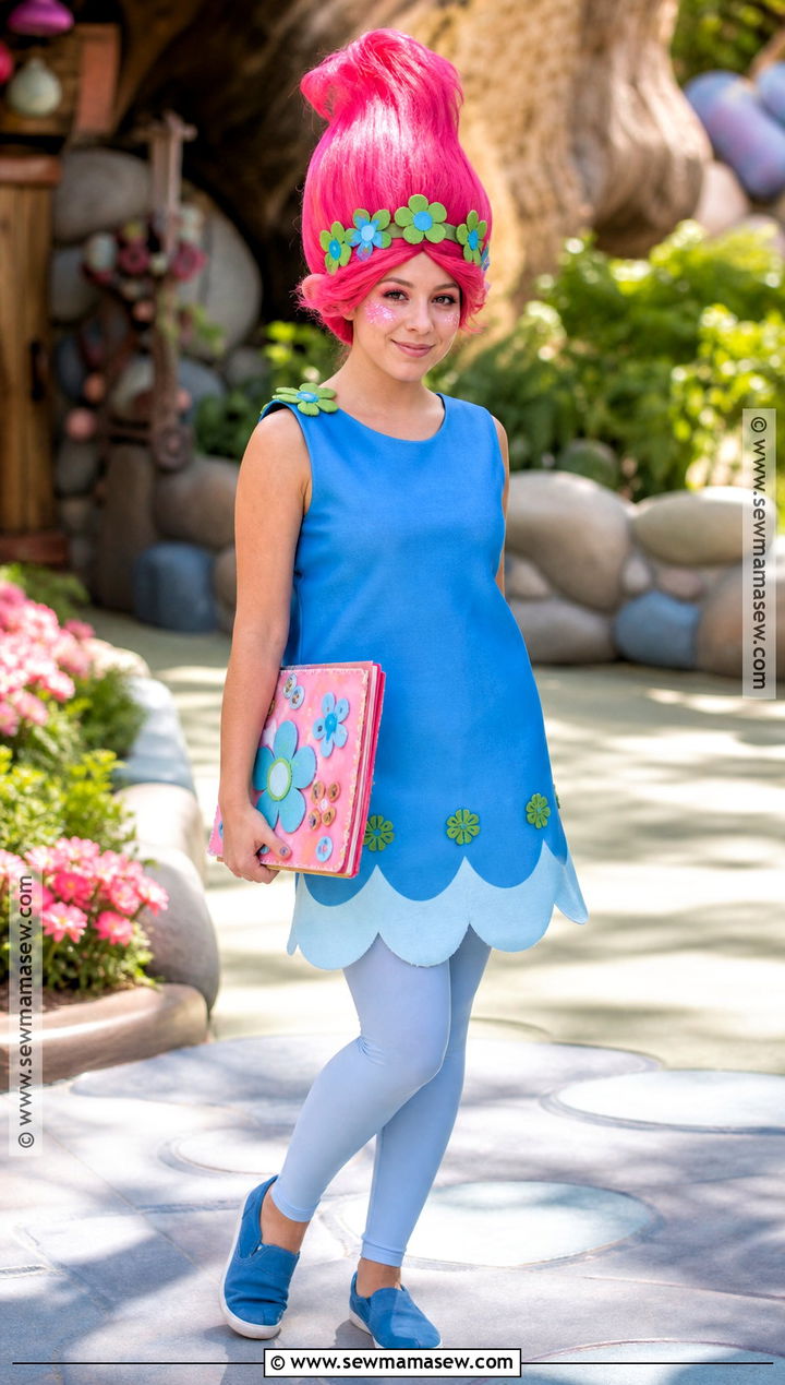 Poppy Troll Costume With Blue Dress - 30 pink hair costume ideas