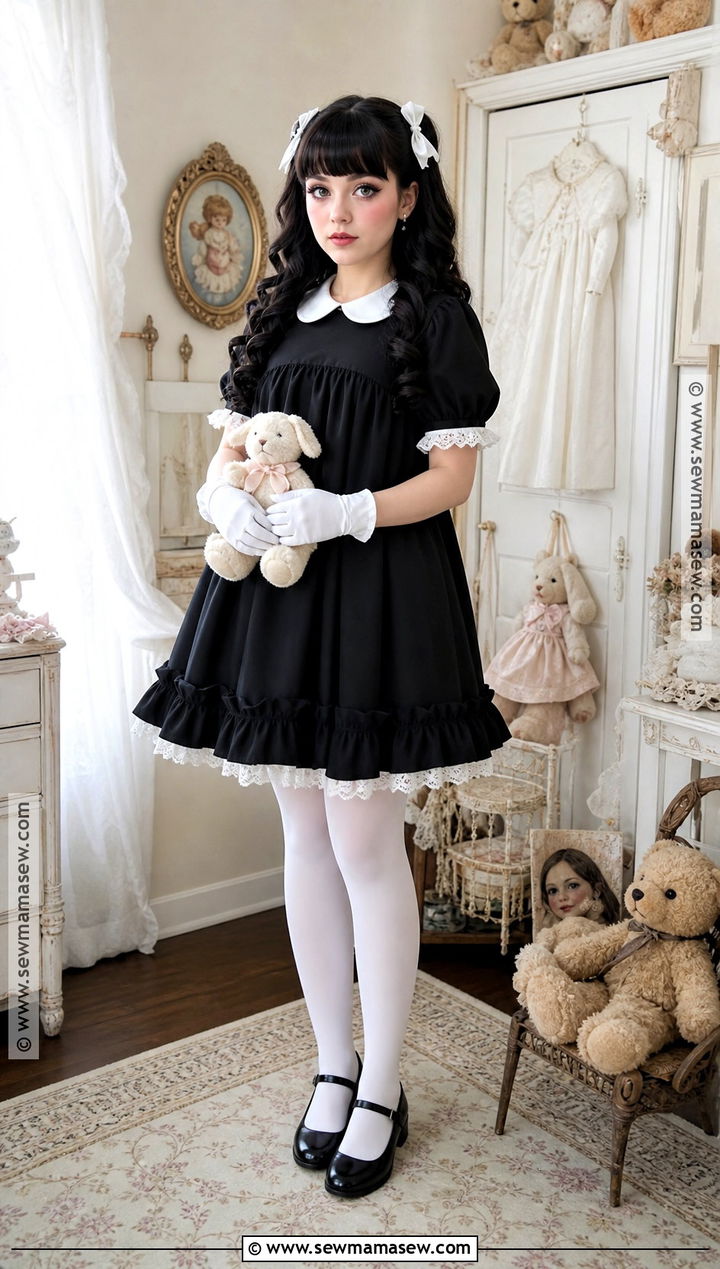 Porcelain Doll Costume With White Tights - 30 black dress halloween costume ideas