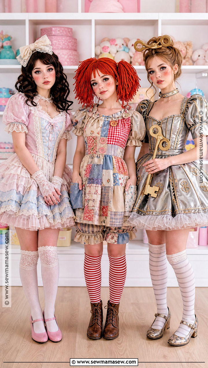 Porcelain Rag And Wind Up Doll Trio Costume - 40 3 people halloween costumes