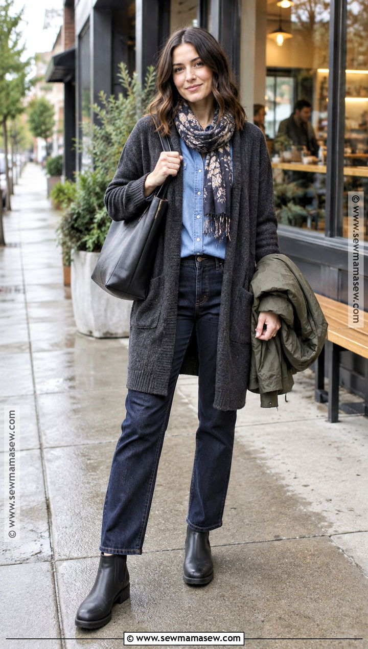 Portland Fall Long Cardigan And Dark Jeans Outfit - 15 Outfits For Portland Oregon Fall