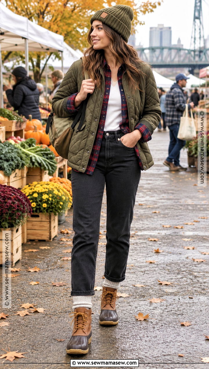 Portland Fall Quilted Jacket And Black Jeans Outfit - 15 Outfits For Portland Oregon Fall