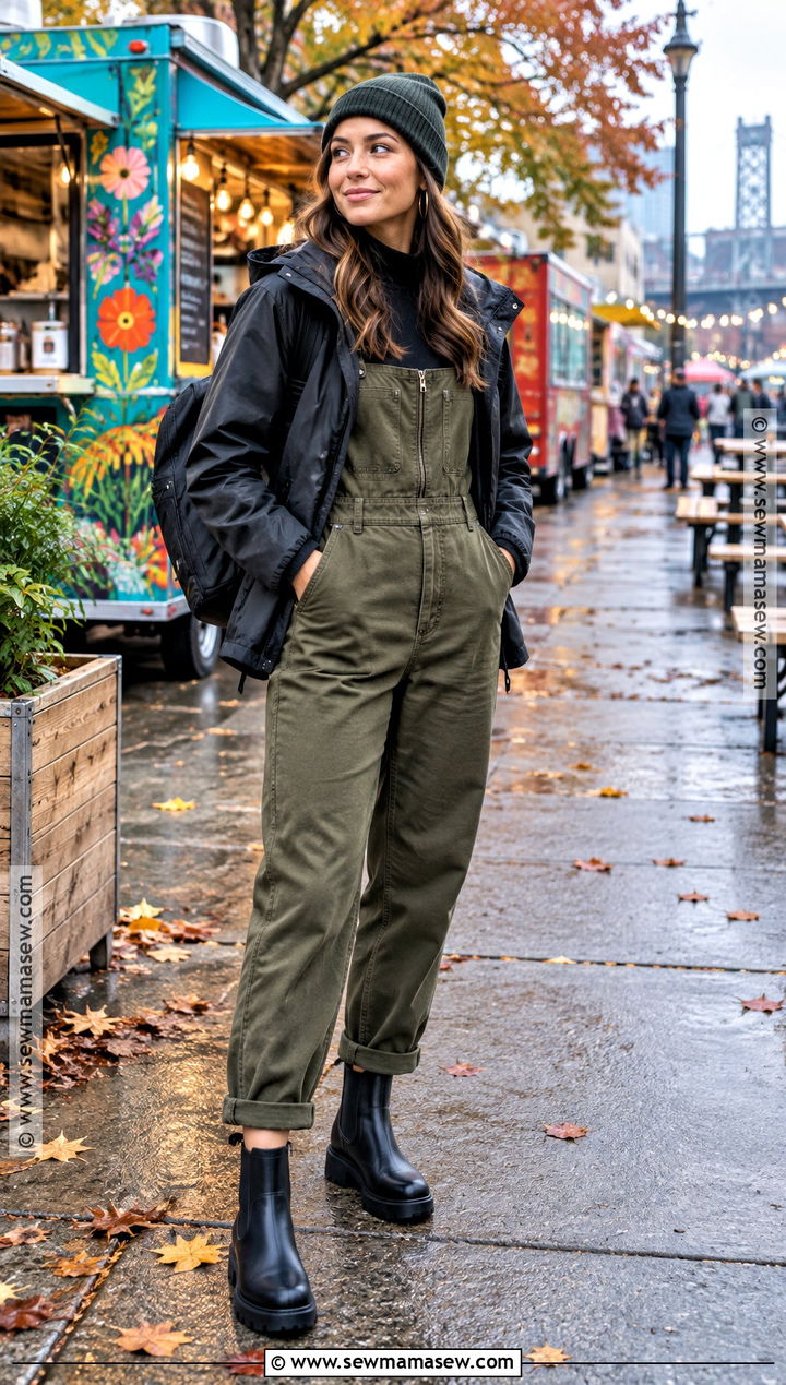 Portland Fall Utility Jumpsuit And Ankle Boots Outfit - 15 Outfits For Portland Oregon Fall