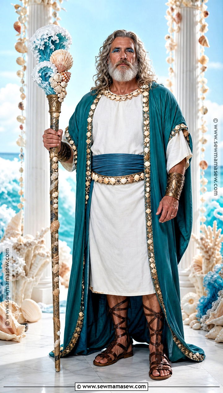 Poseidon Greek God Costume With Ocean Blue Robe - 30 greek gods costume ideas