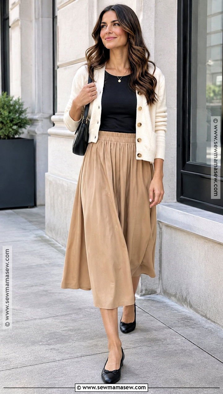 Postpartum Cardigan And Midi Skirt Outfit - 20 postpartum outfits fall