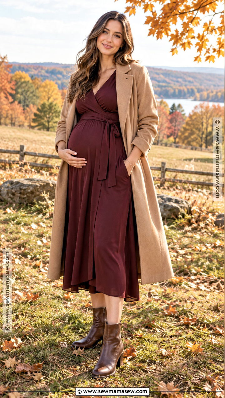 Postpartum Fall Family Photo Wrap Dress Outfit - 20 Post Partum Fall Outfit Ideas
