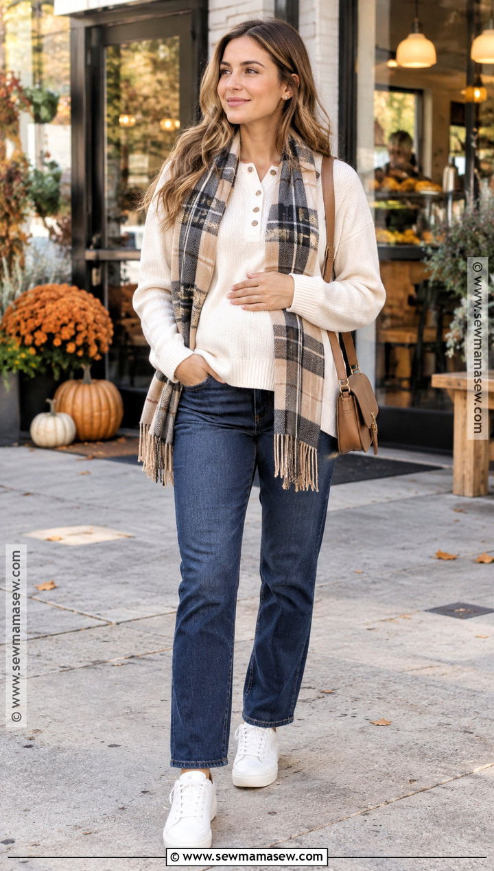 Postpartum Fall Sweater And Maternity Jeans Outfit - 20 Post Partum Fall Outfit Ideas