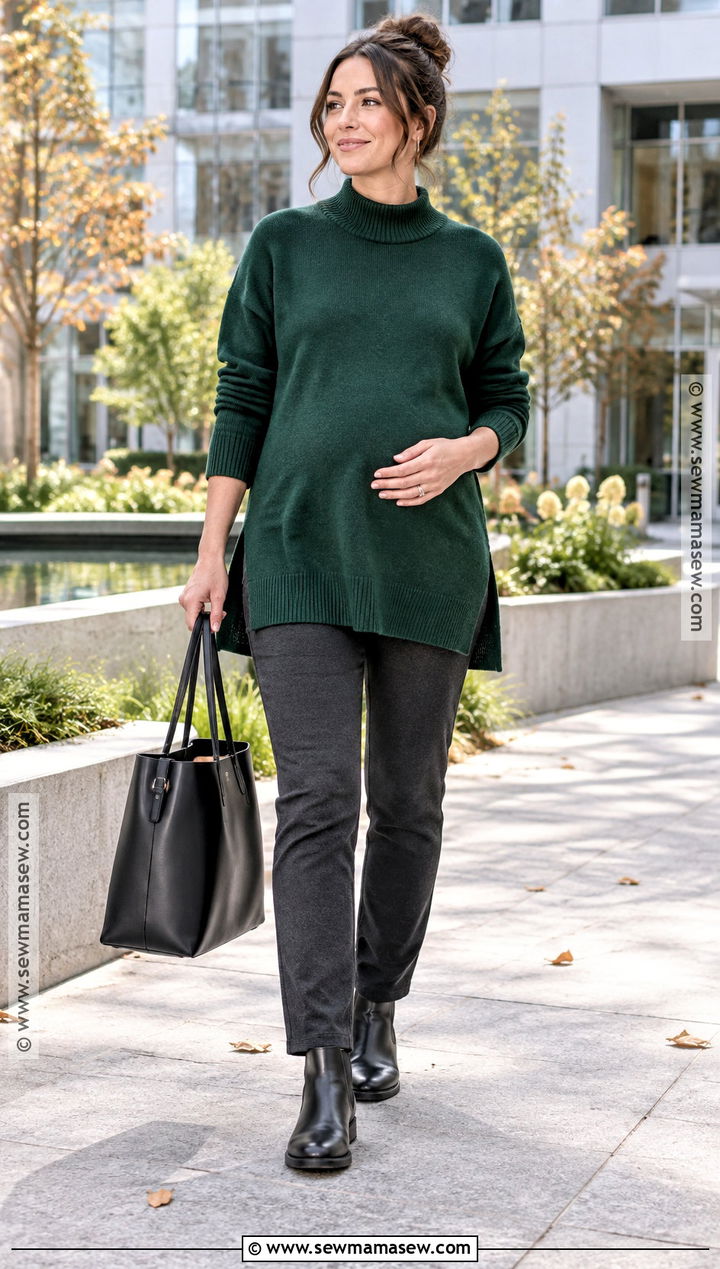 Postpartum Fall Tunic Sweater And Ponte Pants Outfit - 20 Post Partum Fall Outfit Ideas