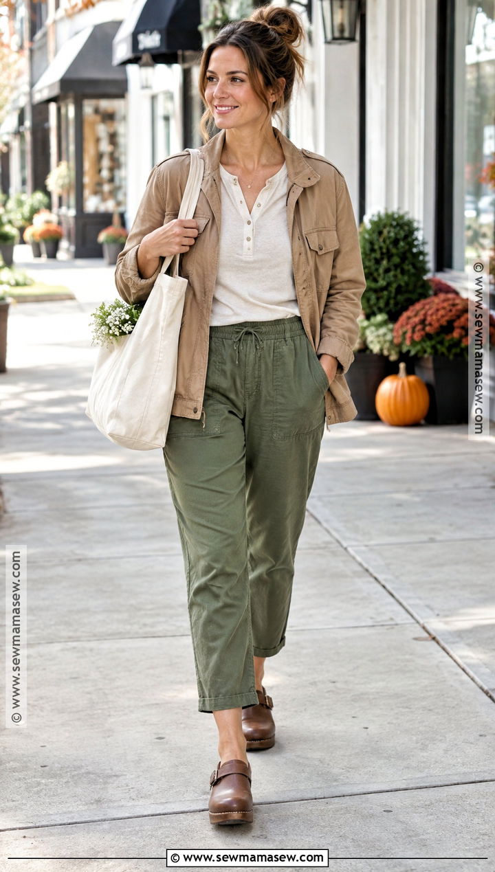 Postpartum Henley Top With Pull On Pants - 20 fall postpartum outfits