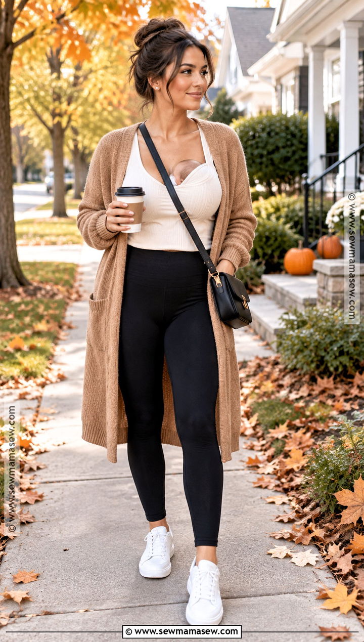 Postpartum Nursing Tank And Cardigan Outfit - 15 Fall Postpartum Wardrobe Ideas