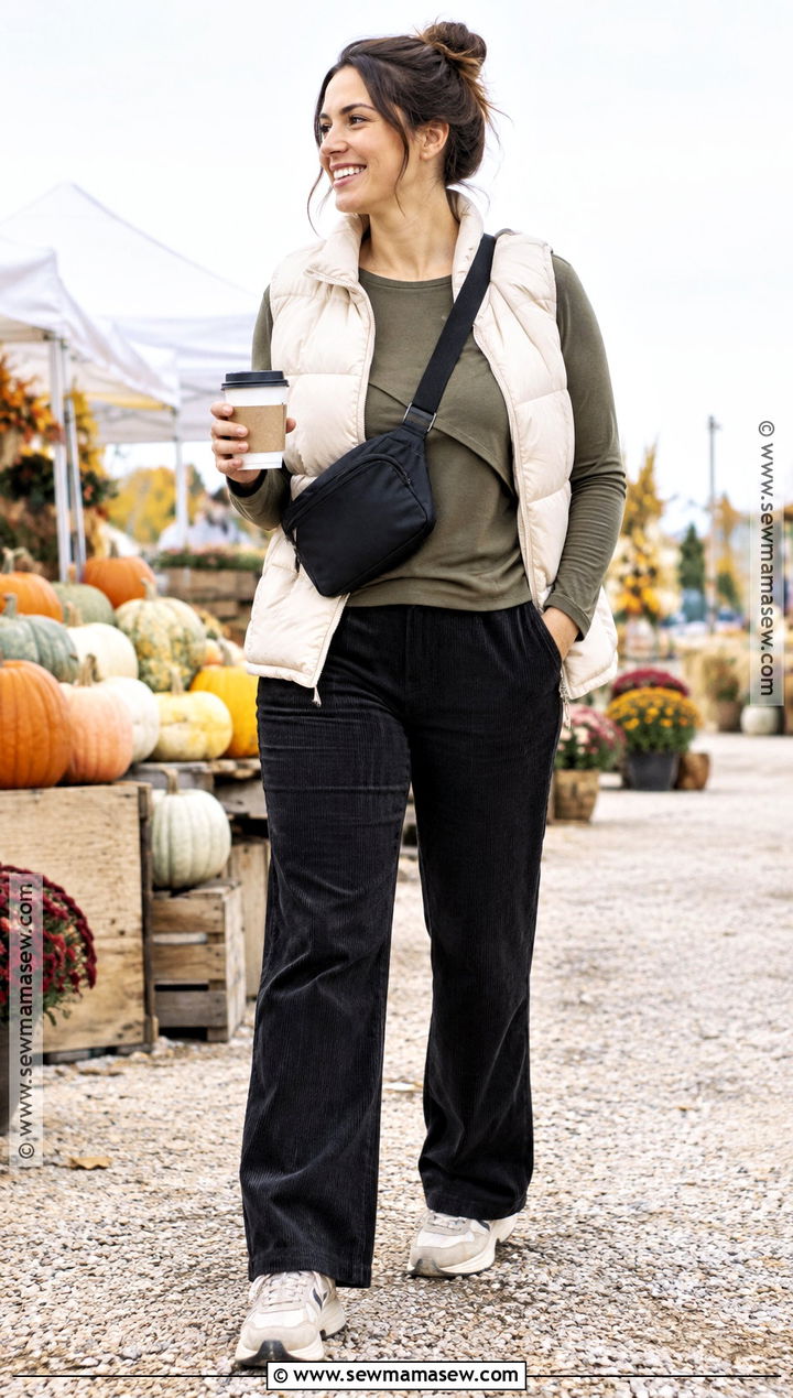 Postpartum Puffer Vest And Nursing Top Outfit - 15 Fall Postpartum Wardrobe Ideas