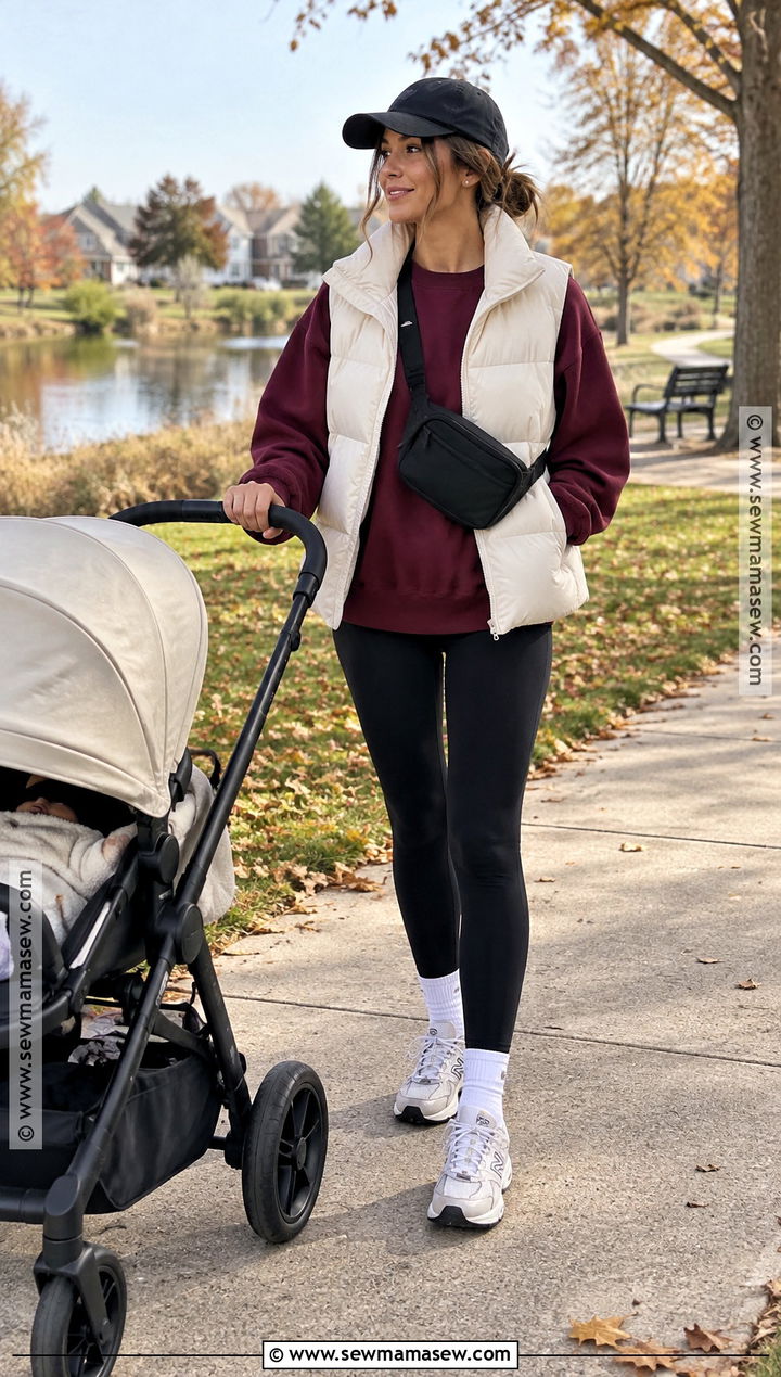 Postpartum Sweatshirt With Leggings And Puffer Vest - 20 fall postpartum outfits