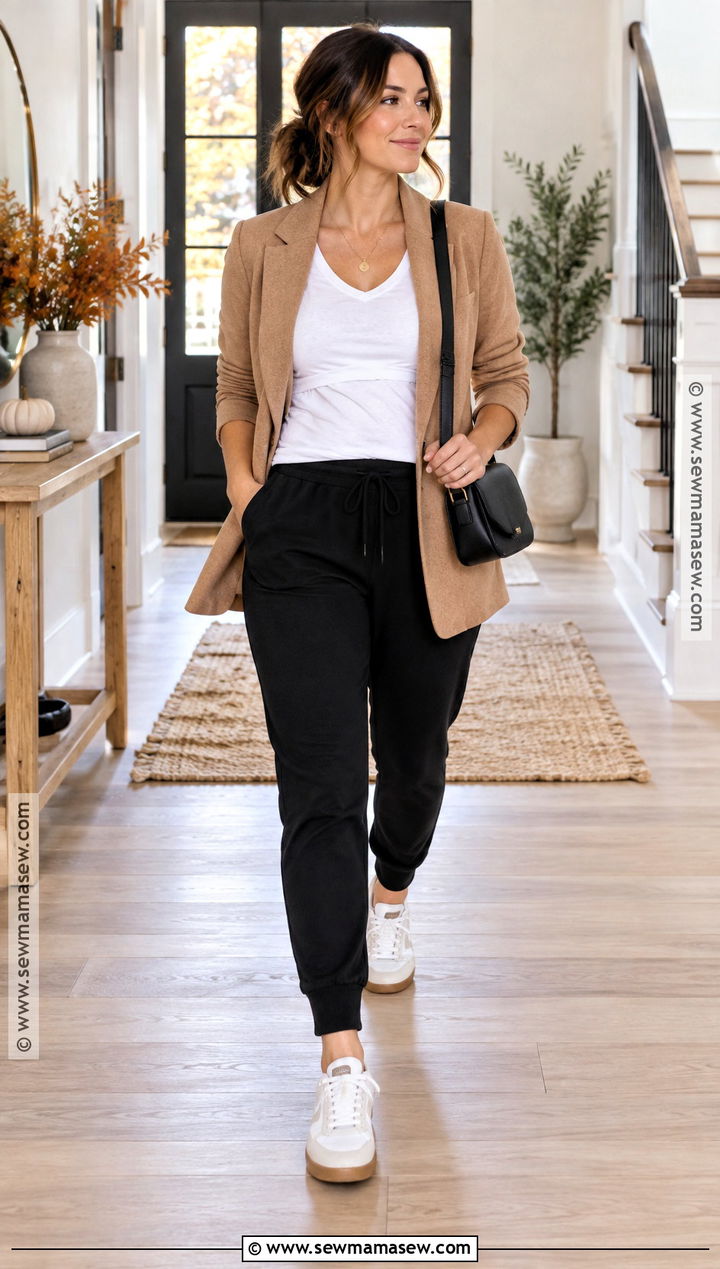 Postpartum Thanksgiving Blazer And Joggers Outfit - 15 thanksgiving outfit postpartum ideas