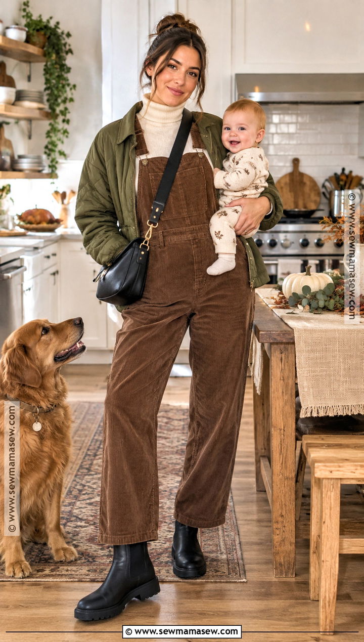 Postpartum Thanksgiving Overalls And Turtleneck Outfit - 15 thanksgiving outfit postpartum ideas