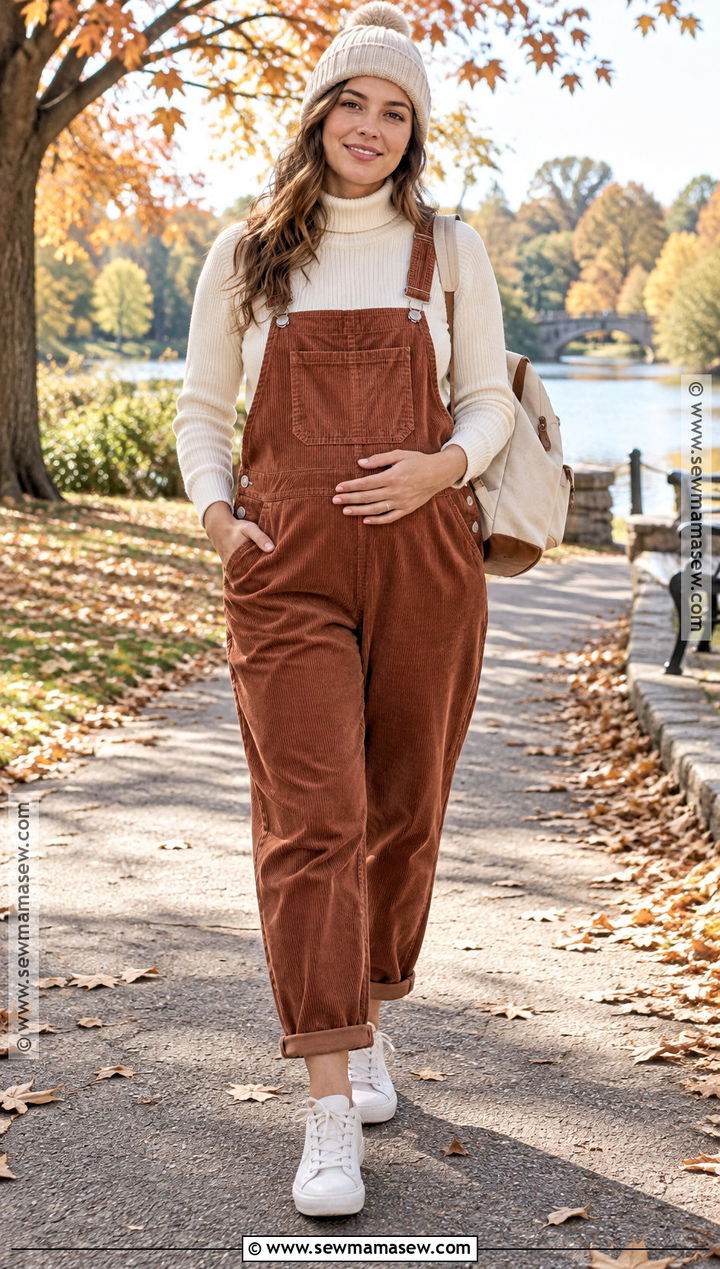 Postpartum Turtleneck And Overall Outfit - 15 Fall Postpartum Wardrobe Ideas