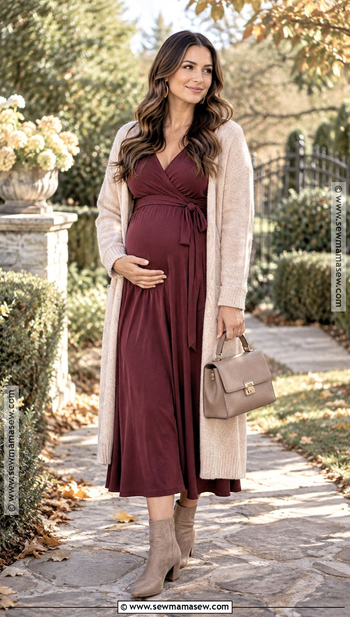 Postpartum Wrap Dress With Cardigan And Boots - 20 fall postpartum outfits