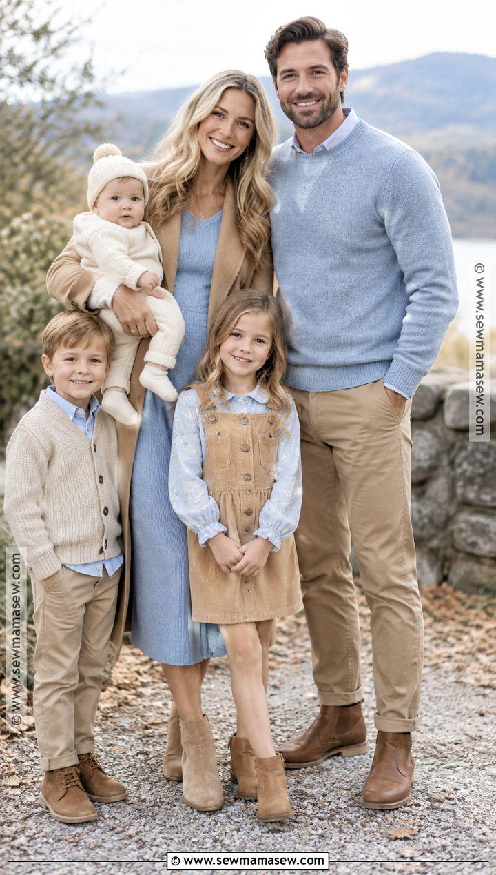 Powder Blue And Warm Tan Family Photo Outfits - 15 blue family pictures outfits fall