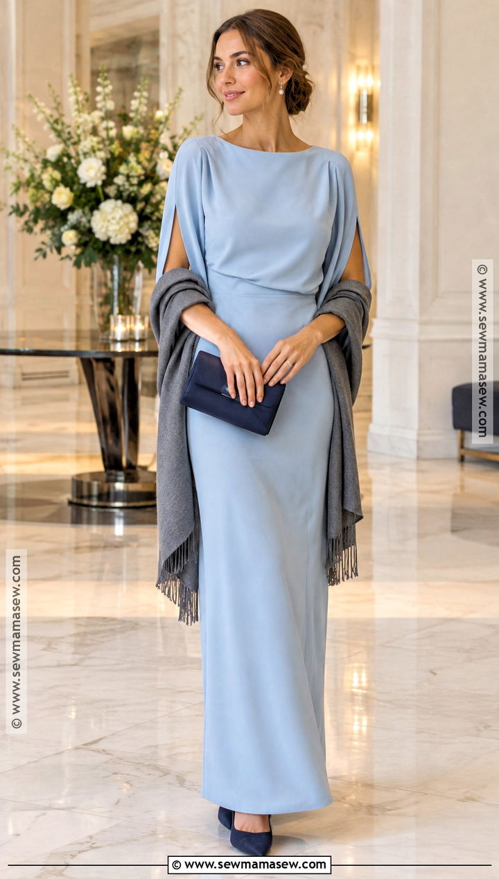 Powder Blue Column Fall Wedding Guest Dress - 15 fall wedding guest dress blue ideas