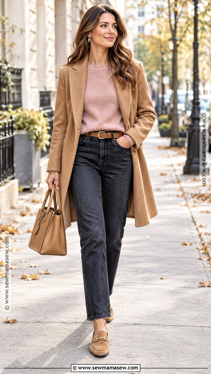 Powder Pink And Camel Fall Outfit - 20 fall colours outfit ideas