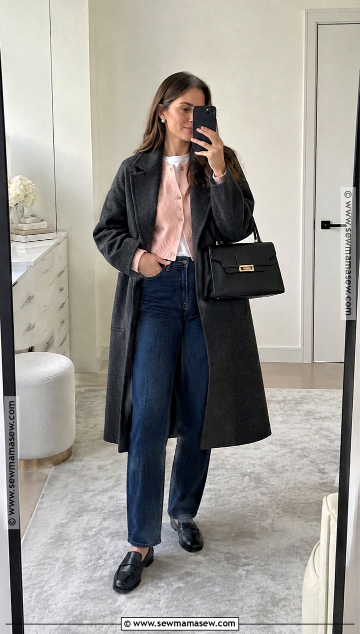 Powder Pink Cardigan And Dark Denim Outfit - 15 fashion colors fall winter ideas 2026