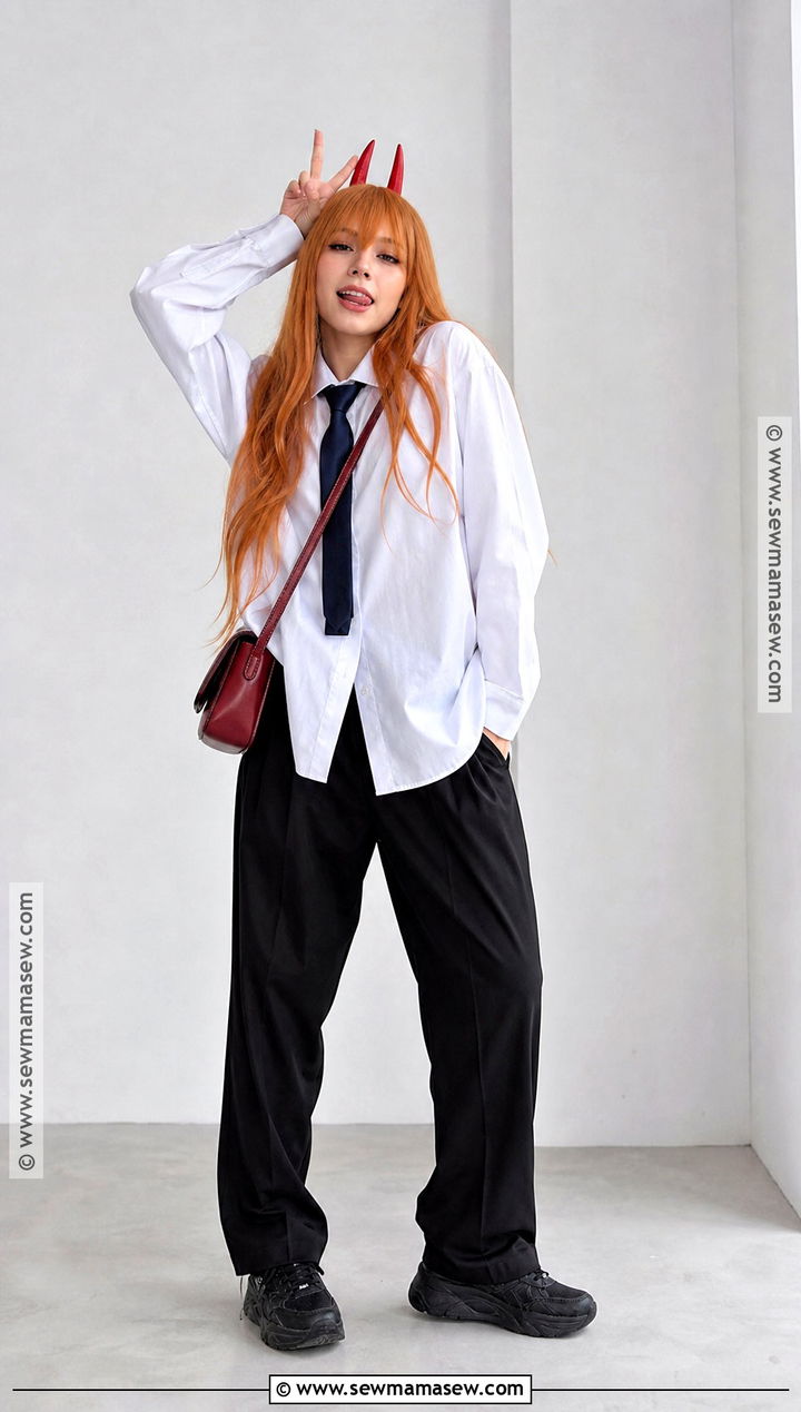 Power Costume With White Shirt And Red Horns - 30 easy anime costumes