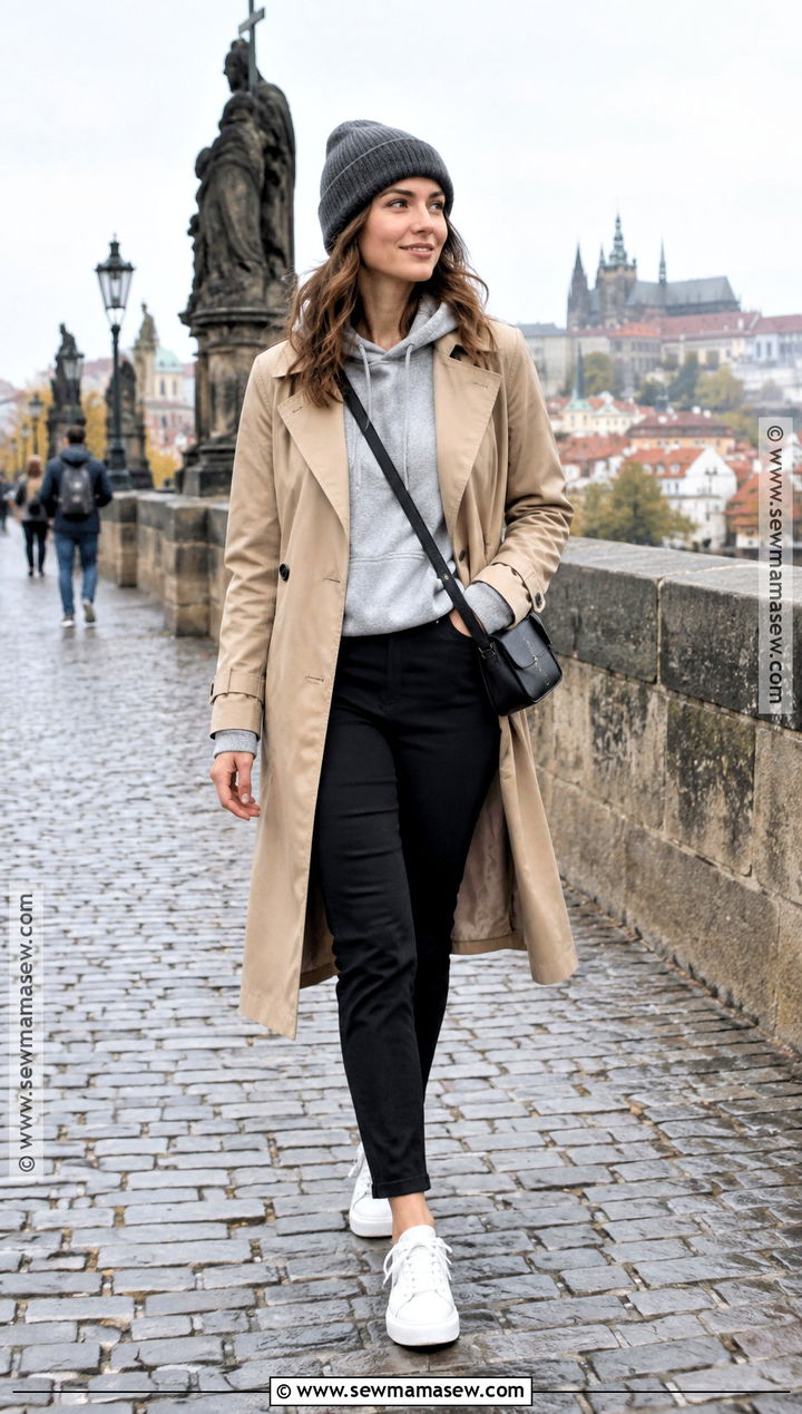 Prague October Hoodie And Trench Outfit - 15 prague in october outfits