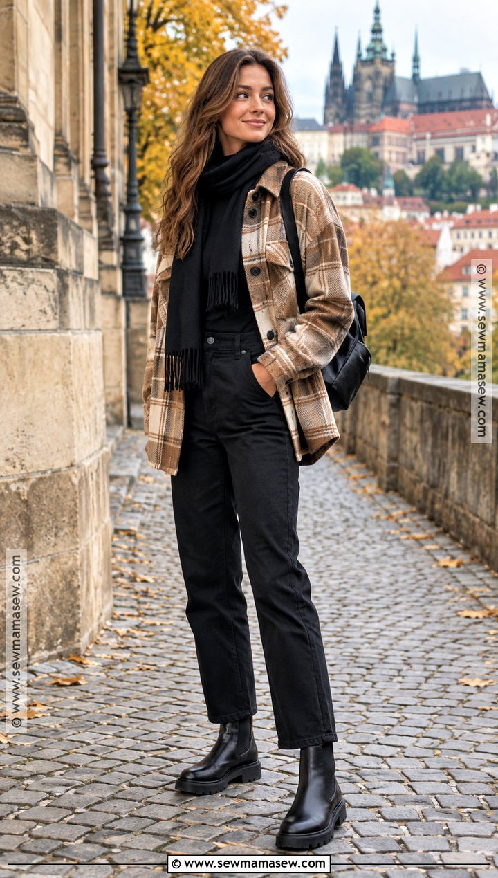 Prague October Shacket And Black Pants Outfit - 15 prague in october outfits