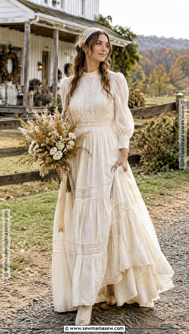 Prairie Boho Wedding Dress - 20 boho fall wedding dress ideas