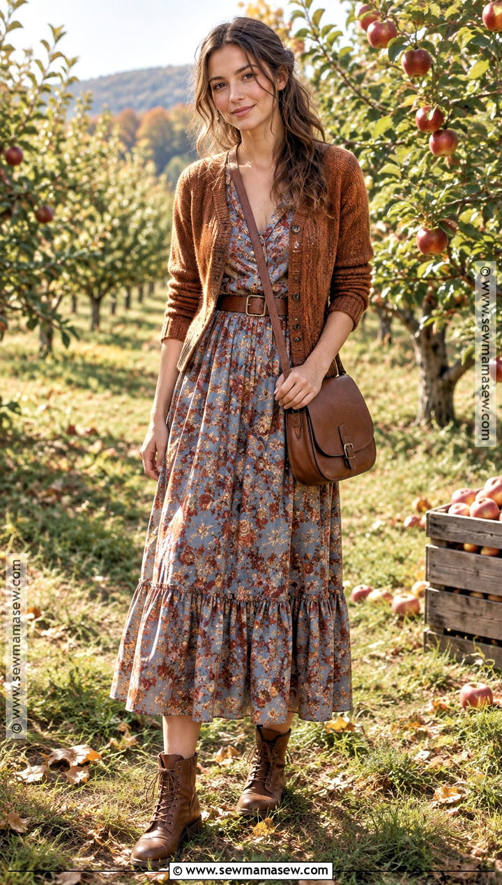 Prairie Dress And Lace Up Boots Autumn Outfit - 25 autumn aesthetic outfit vintage ideas