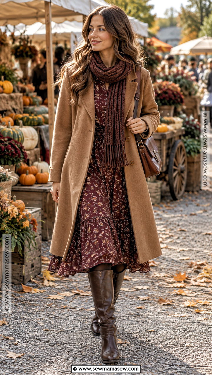 Prairie Dress And Wool Coat Fall Cottage Outfit - 20 Fall Cottage Outfits