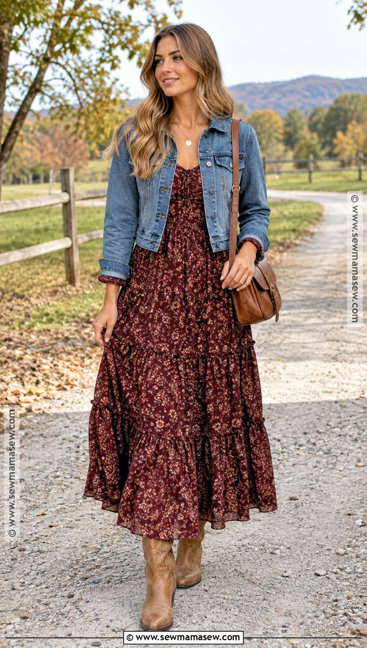 Prairie Dress With Western Boots Boho Fall Outfit - 15 Boho Outfits For Fall 2026